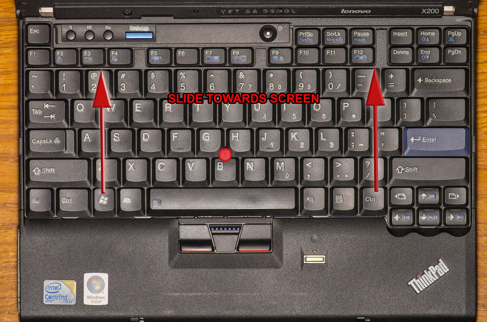 Slide the keyboard forward