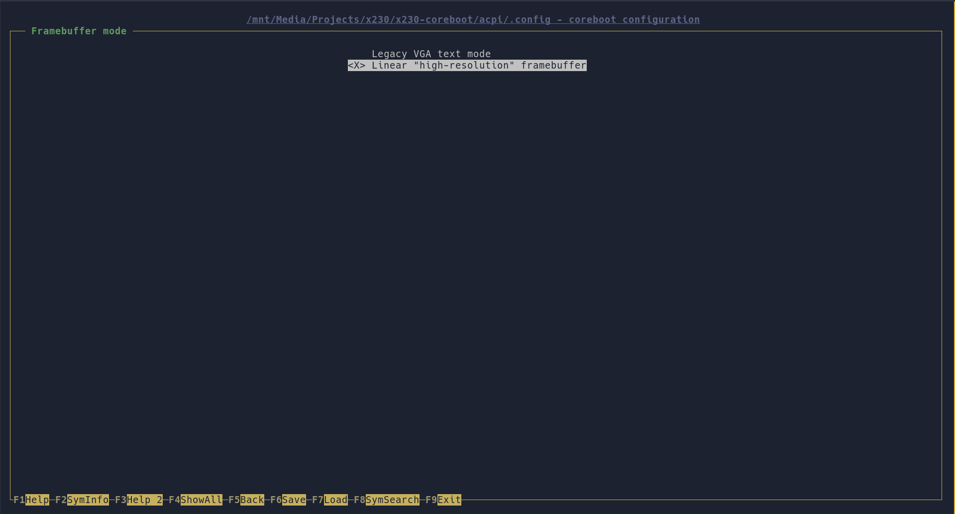 x230 nconfig 06 framebuffer mode