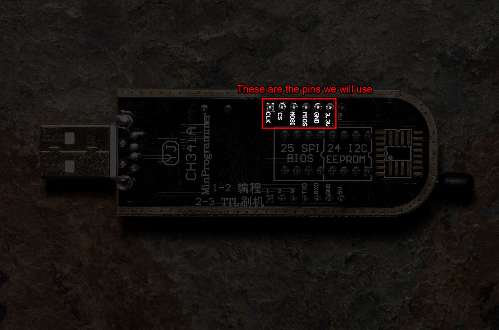 Bottom of CH341a pins